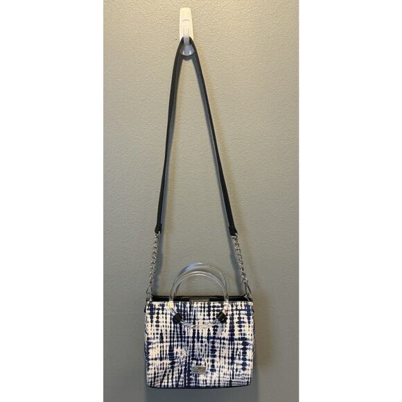 Love Betsey Betsey Johnson Blue/White Satchel Crossbody Strap and Clear Handles - Picture 1 of 12